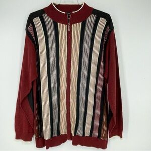 Montique Sweater Mens 3X Cardigan Zip Elbow Patches Red  Wavy 3D Knit Pockets
